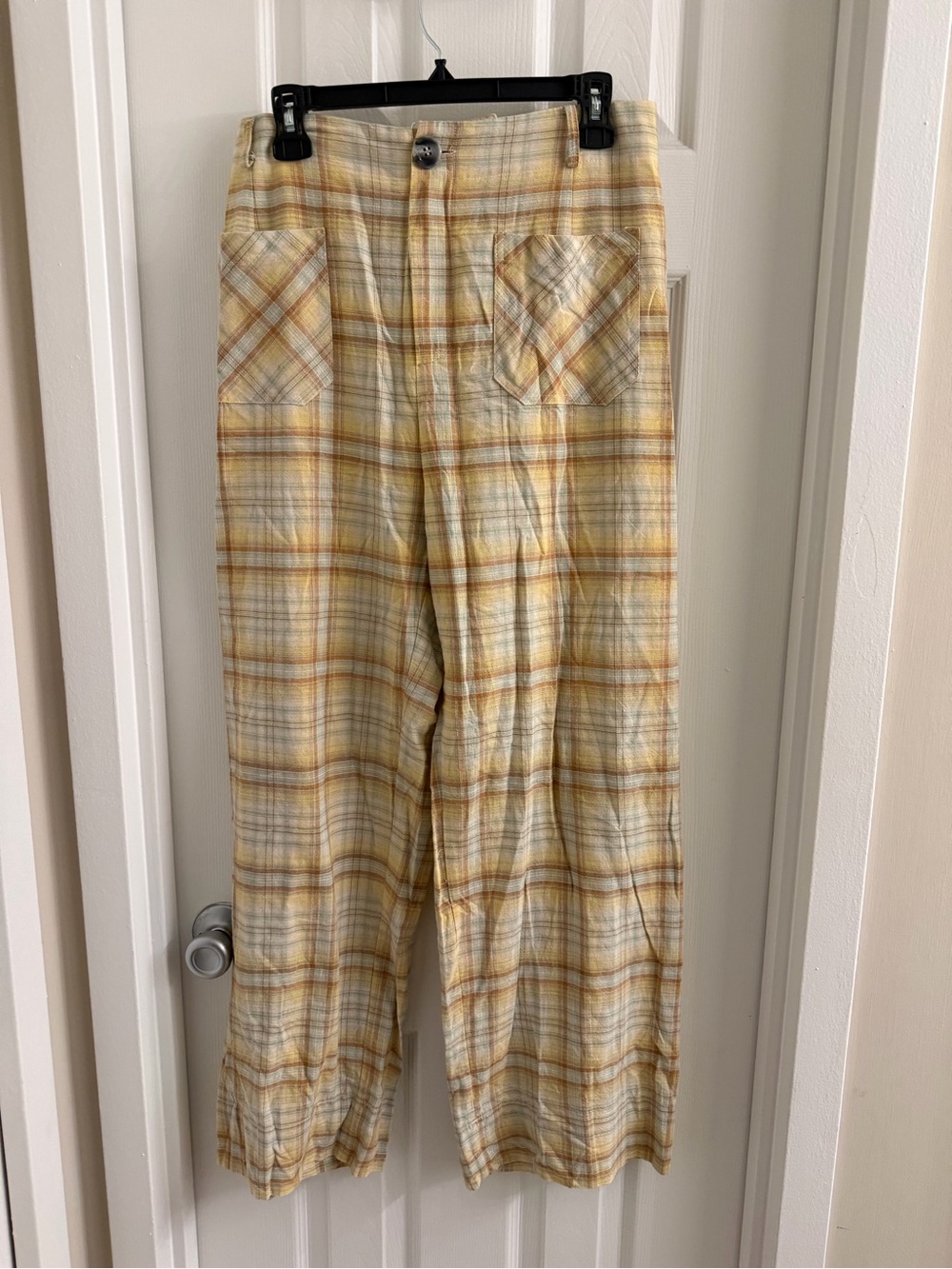 Polagram Cream and Tan Plaid Elastic Waist Pants